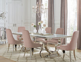 Best Furniture Outlet - Coaster - Antoine 7-piece Rectangular Glass Top Dining Table Set Pink - 108811-S7P